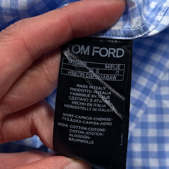 Tom Ford Gingham Check Slim Fit Lightweight Cotton Dress Shirt Mens 38 15 - Picture 10 of 11